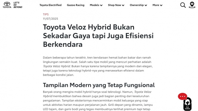 Kabar Kedatangan Veloz Hybrid Menguat, Muncul di Website Toyota